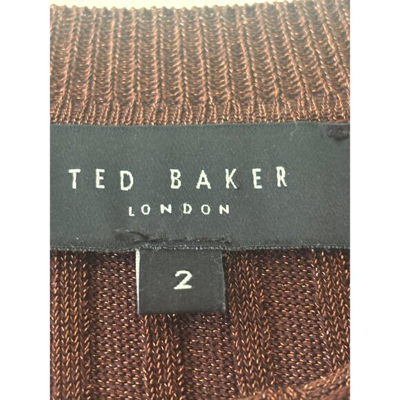 Ted Baker London Nichola Metallic Brown Ribbed Knit Bodycon Mini Dress Size 2 - Picture 5 of 13